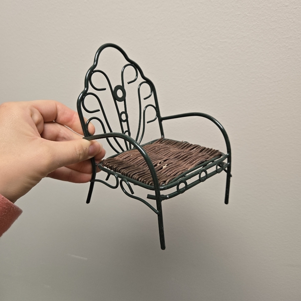 Miniature Green Metal Wicker Doll Bear Chair by Boyd's Collection